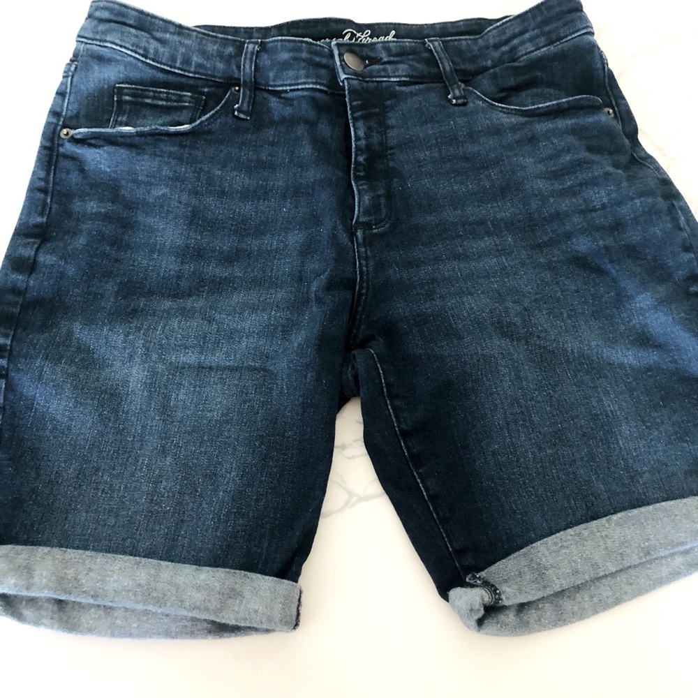 Denim shorts.